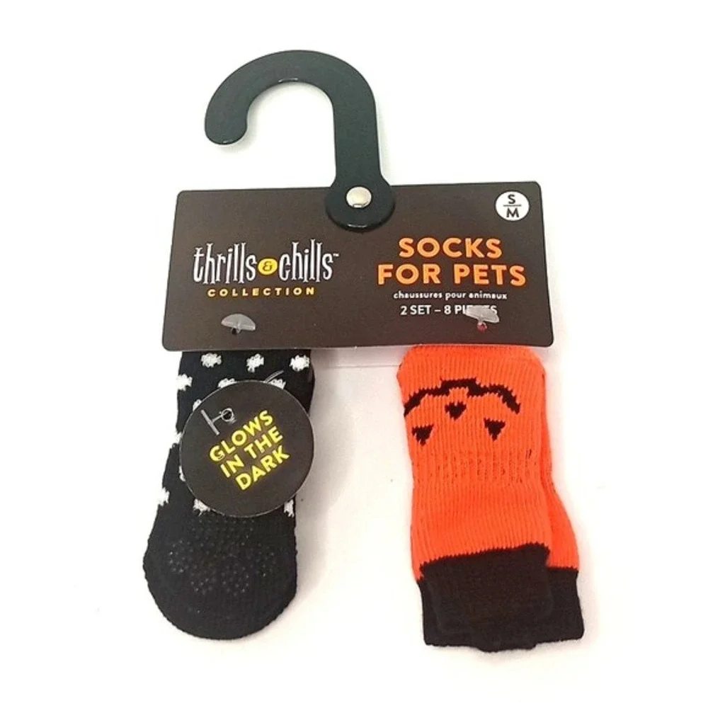 Halloween Thrills And Chills Glow In The Dark Dog Pet Socks Pumpkin S/M‎